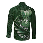 Personalised All Green New Zealand Darts Long Sleeve Button Shirt Aoteroa Fern Maori Galaxy Style