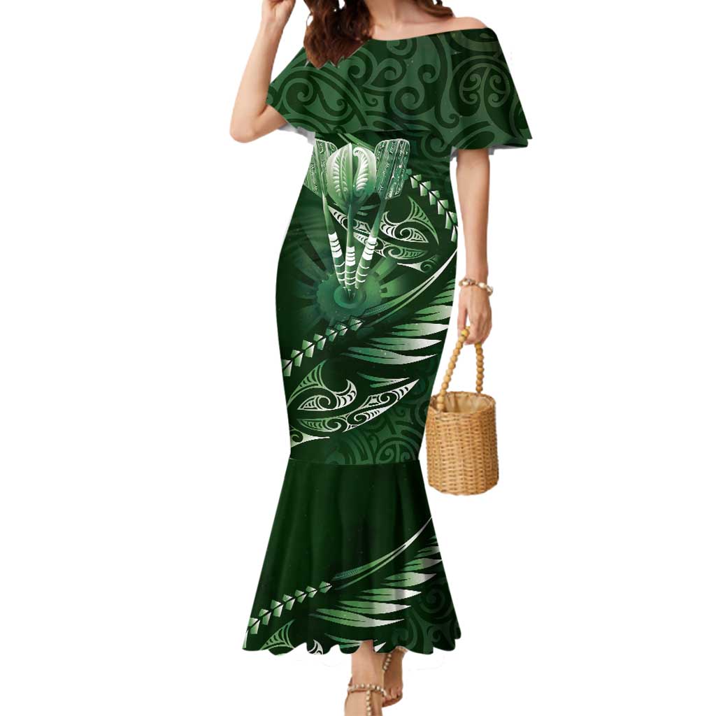 Personalised All Green New Zealand Darts Mermaid Dress Aoteroa Fern Maori Galaxy Style