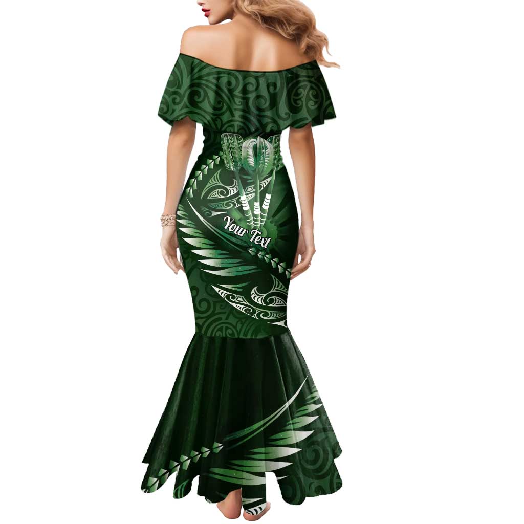 Personalised All Green New Zealand Darts Mermaid Dress Aoteroa Fern Maori Galaxy Style