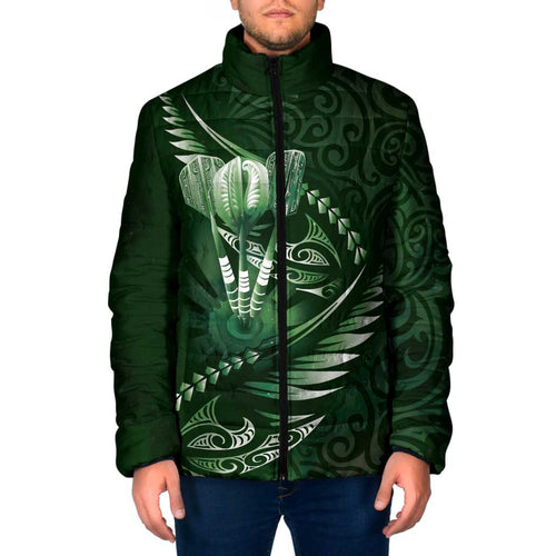 Personalised All Green New Zealand Darts Padded Jacket Aoteroa Fern Maori Galaxy Style - Aussie Hoodie