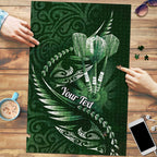 Personalised All Green New Zealand Darts Puzzle Aoteroa Fern Maori Galaxy Style - Aussie Hoodie