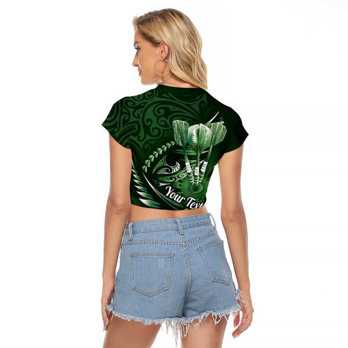 Personalised All Green New Zealand Darts Raglan Cropped T Shirt Aoteroa Fern Maori Galaxy Style