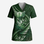 Personalised All Green New Zealand Darts Scrub Top Aoteroa Fern Maori Galaxy Style - Aussie Hoodie