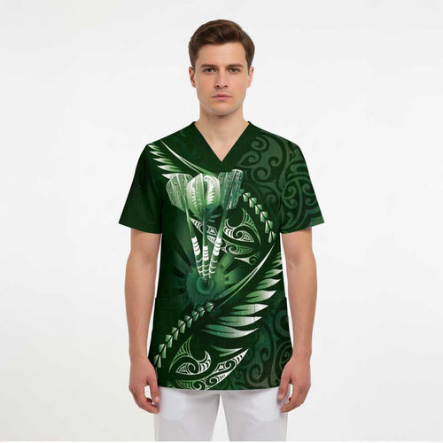 Personalised All Green New Zealand Darts Scrub Top Aoteroa Fern Maori Galaxy Style - Aussie Hoodie