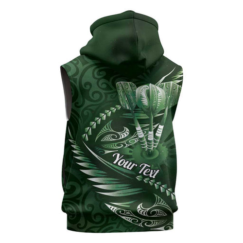 Personalised All Green New Zealand Darts Sleeveless Hoodie Aoteroa Fern Maori Galaxy Style - Aussie Hoodie
