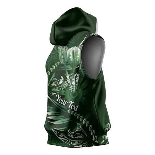 Personalised All Green New Zealand Darts Sleeveless Hoodie Aoteroa Fern Maori Galaxy Style - Aussie Hoodie