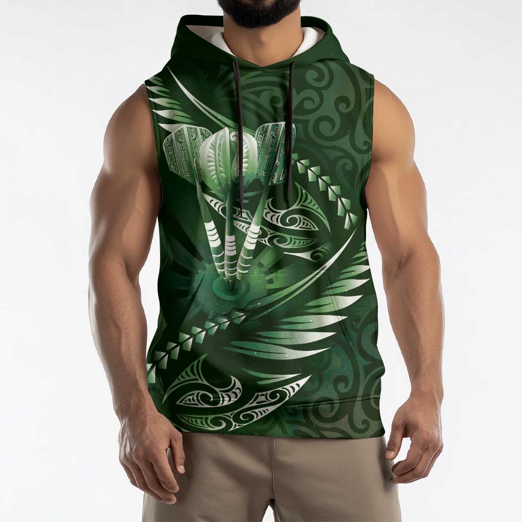Personalised All Green New Zealand Darts Sleeveless Hoodie Aoteroa Fern Maori Galaxy Style - Aussie Hoodie