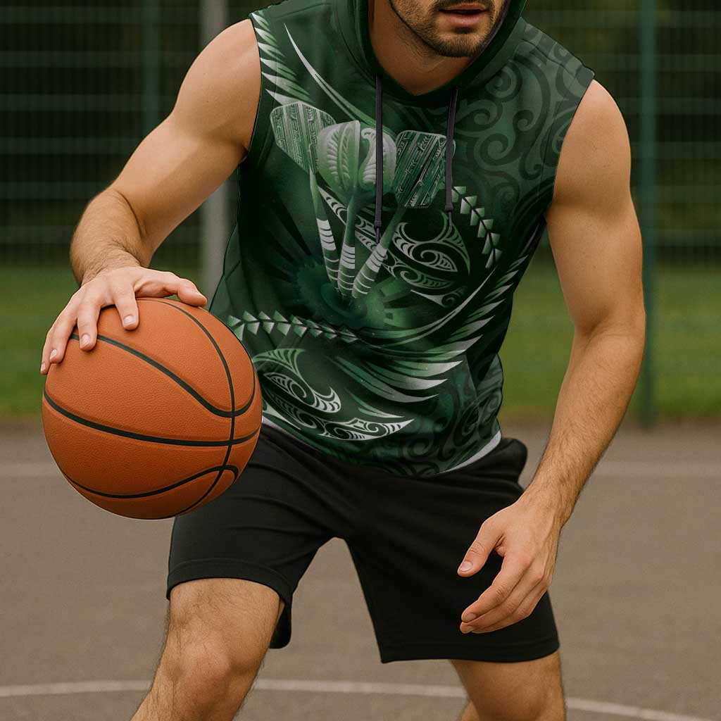 Personalised All Green New Zealand Darts Sleeveless Hoodie Aoteroa Fern Maori Galaxy Style - Aussie Hoodie