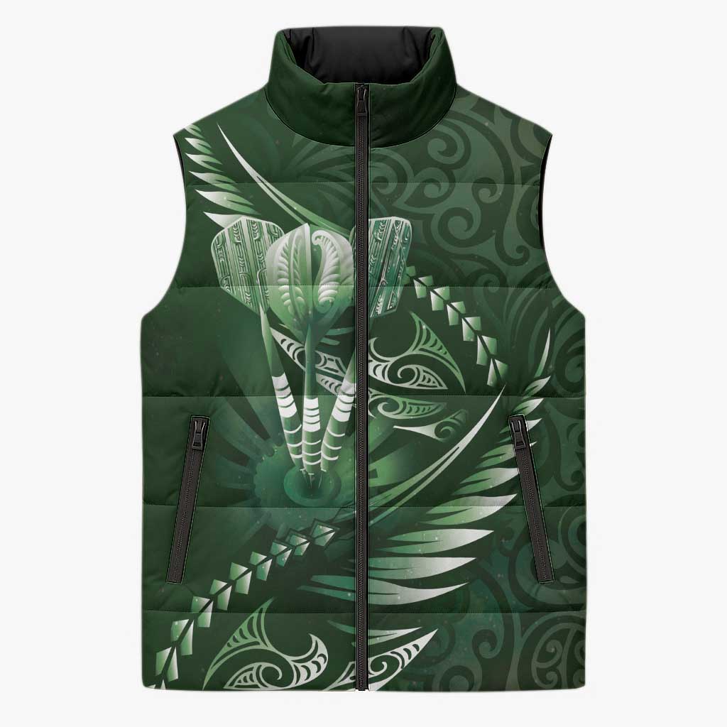 Personalised All Green New Zealand Darts Sleeveless Puffer Jacket Aoteroa Fern Maori Galaxy Style - Aussie Hoodie