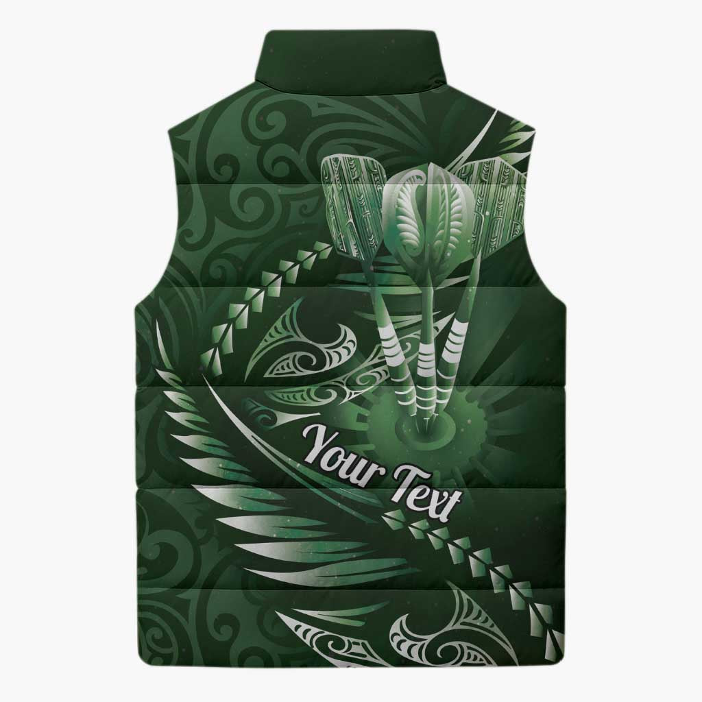 Personalised All Green New Zealand Darts Sleeveless Puffer Jacket Aoteroa Fern Maori Galaxy Style - Aussie Hoodie