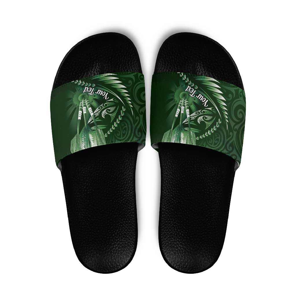 Personalised All Green New Zealand Darts Slide Sandals Aoteroa Fern Maori Galaxy Style - Aussie Hoodie