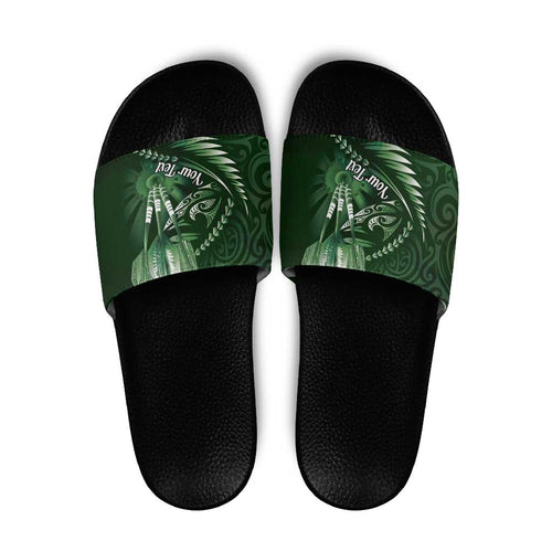 Personalised All Green New Zealand Darts Slide Sandals Aoteroa Fern Maori Galaxy Style - Aussie Hoodie
