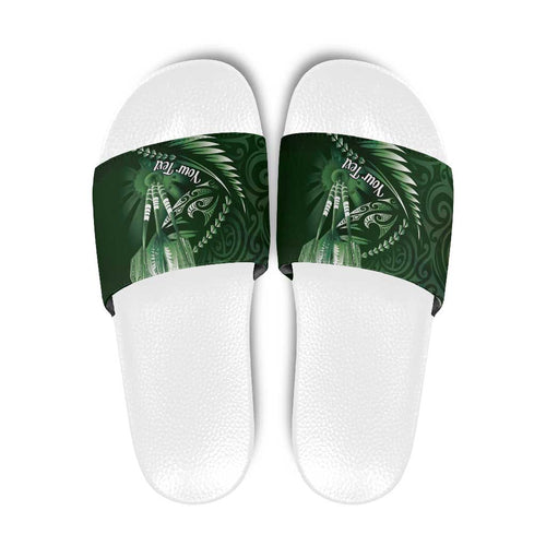 Personalised All Green New Zealand Darts Slide Sandals Aoteroa Fern Maori Galaxy Style - Aussie Hoodie