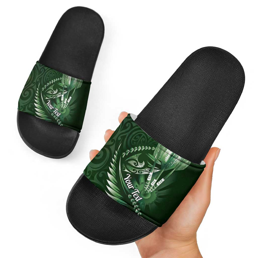 Personalised All Green New Zealand Darts Slide Sandals Aoteroa Fern Maori Galaxy Style - Aussie Hoodie