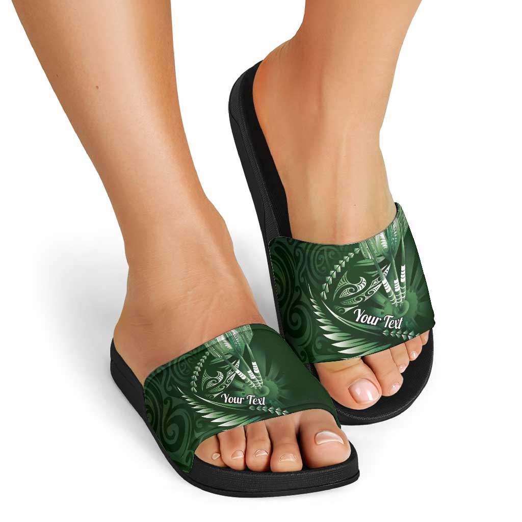 Personalised All Green New Zealand Darts Slide Sandals Aoteroa Fern Maori Galaxy Style - Aussie Hoodie