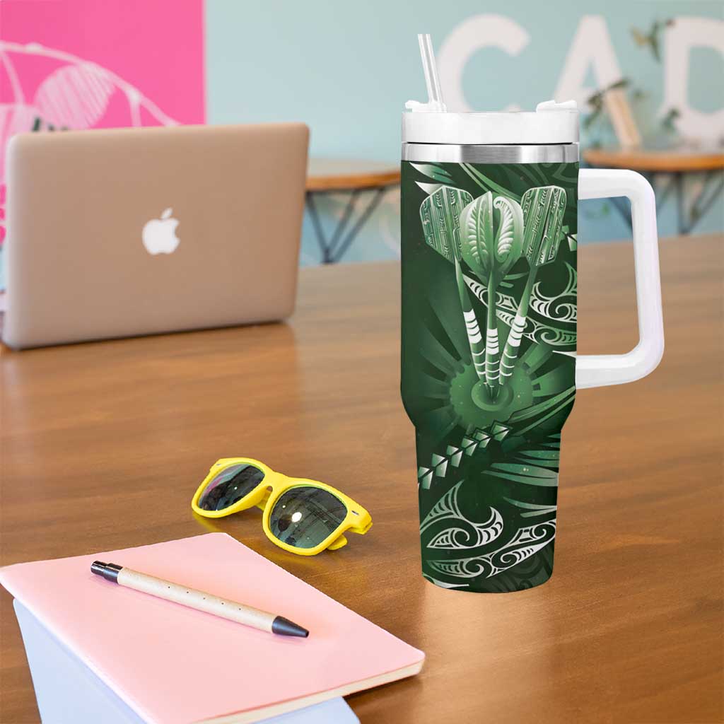 All Green New Zealand Darts Tumbler With Handle Aoteroa Fern Maori Galaxy Style