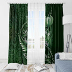 Personalised All Green New Zealand Darts Window Curtain Aoteroa Fern Maori Galaxy Style