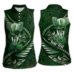 Personalised All Green New Zealand Darts Women Sleeveless Polo Shirt Aoteroa Fern Maori Galaxy Style