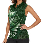 Personalised All Green New Zealand Darts Women Sleeveless Polo Shirt Aoteroa Fern Maori Galaxy Style