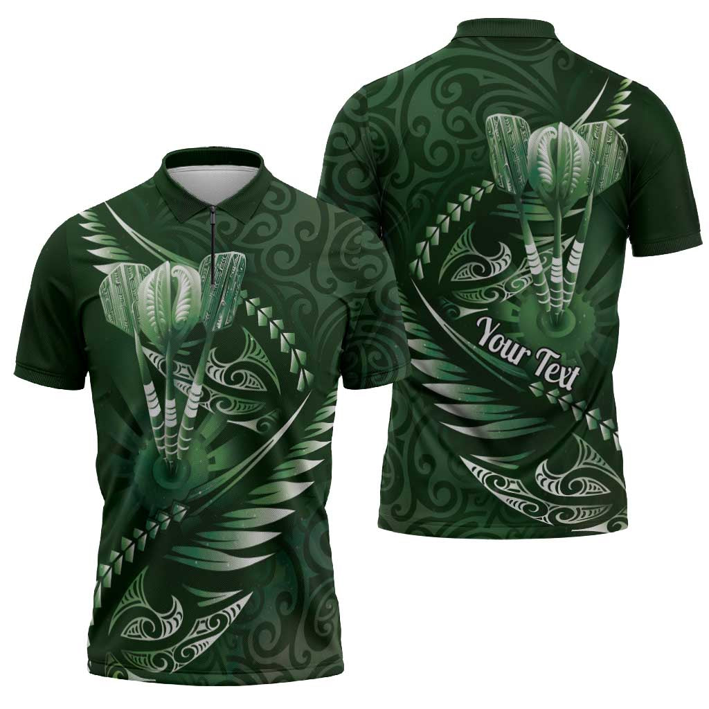 Personalised All Green New Zealand Darts Zipper Polo Shirt Aoteroa Fern Maori Galaxy Style - Aussie Hoodie