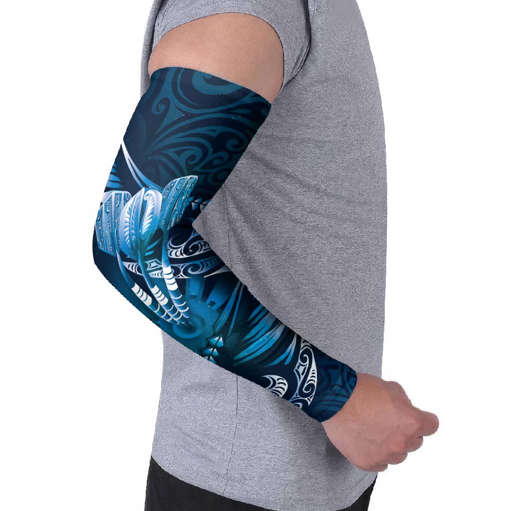 Personalised All Blue New Zealand Darts Arm Sleeves Aoteroa Fern Maori Galaxy Style - Aussie Hoodie