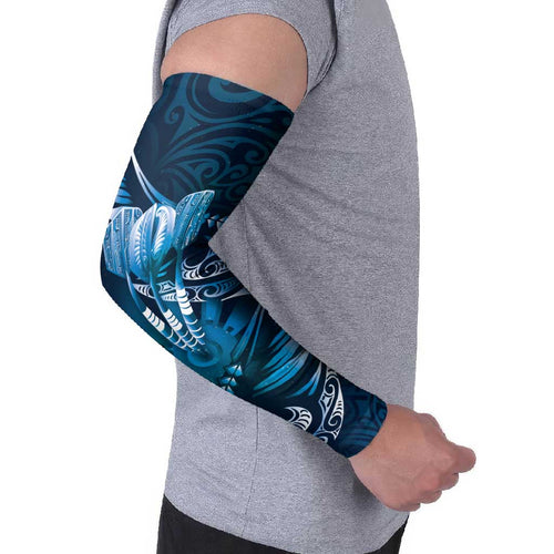 Personalised All Blue New Zealand Darts Arm Sleeves Aoteroa Fern Maori Galaxy Style - Aussie Hoodie