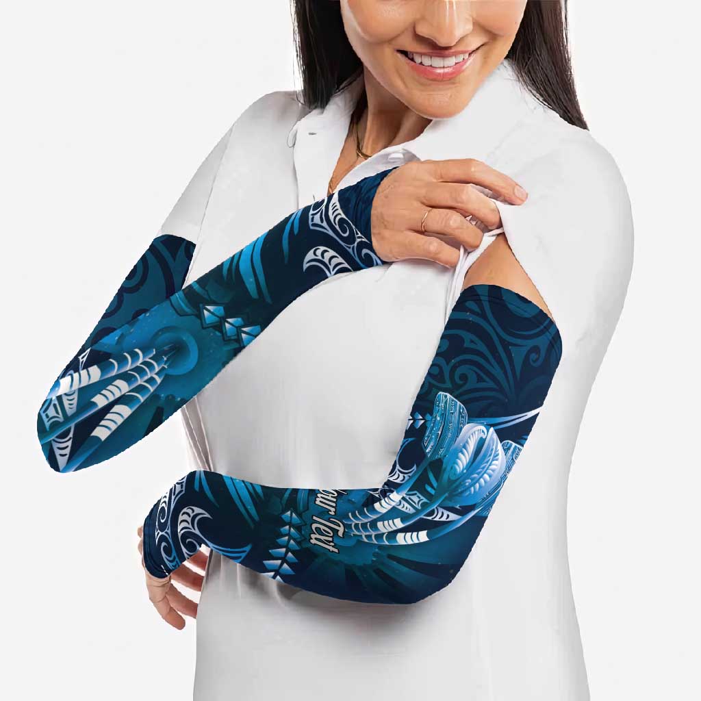 Personalised All Blue New Zealand Darts Arm Sleeves Aoteroa Fern Maori Galaxy Style - Aussie Hoodie