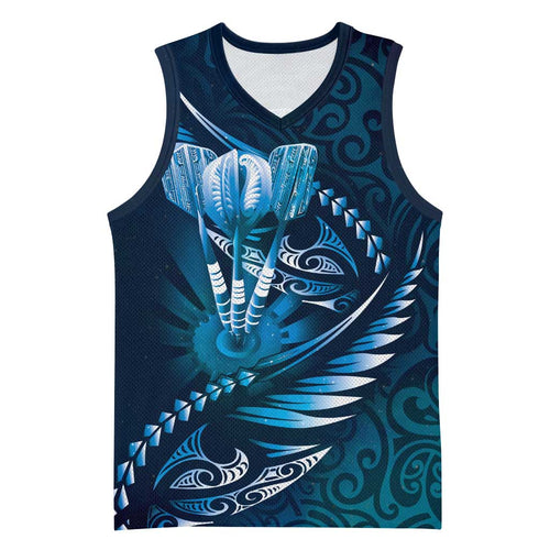 Personalised All Blue New Zealand Darts Basketball Jersey Aoteroa Fern Maori Galaxy Style - Aussie Hoodie