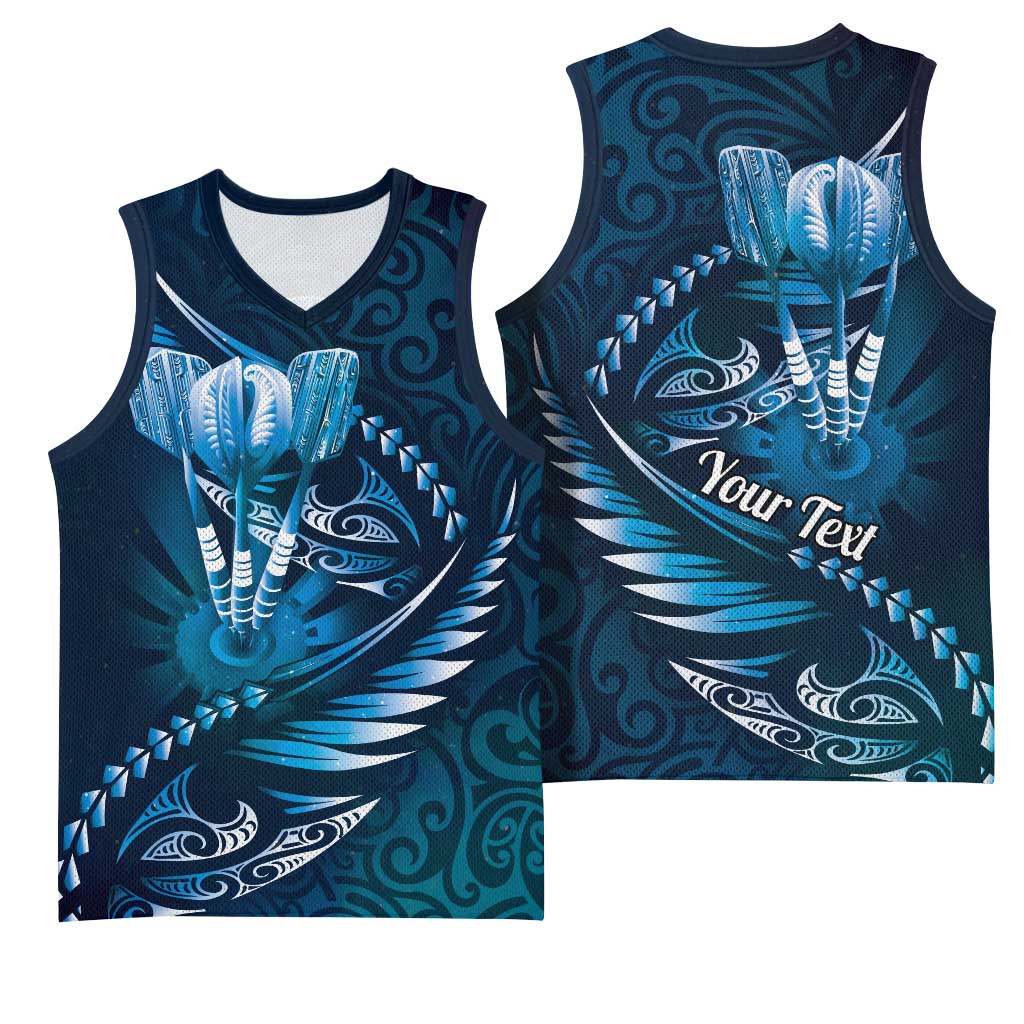 Personalised All Blue New Zealand Darts Basketball Jersey Aoteroa Fern Maori Galaxy Style - Aussie Hoodie