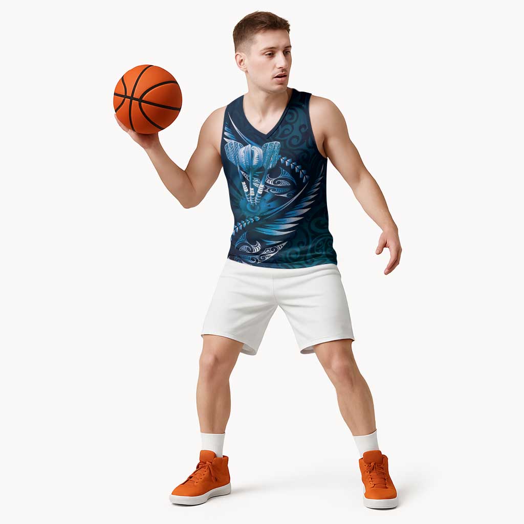 Personalised All Blue New Zealand Darts Basketball Jersey Aoteroa Fern Maori Galaxy Style - Aussie Hoodie