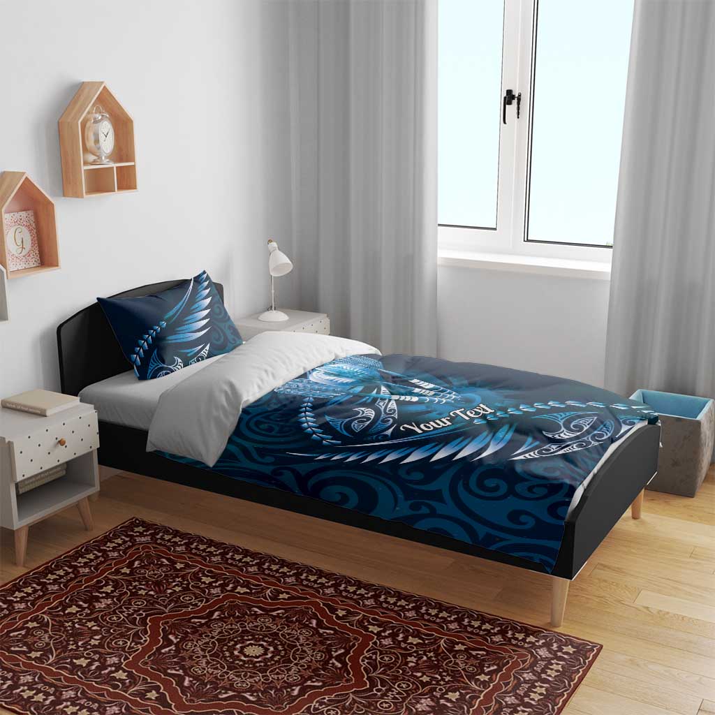 Personalised All Blue New Zealand Darts Bedding Set Aoteroa Fern Maori Galaxy Style