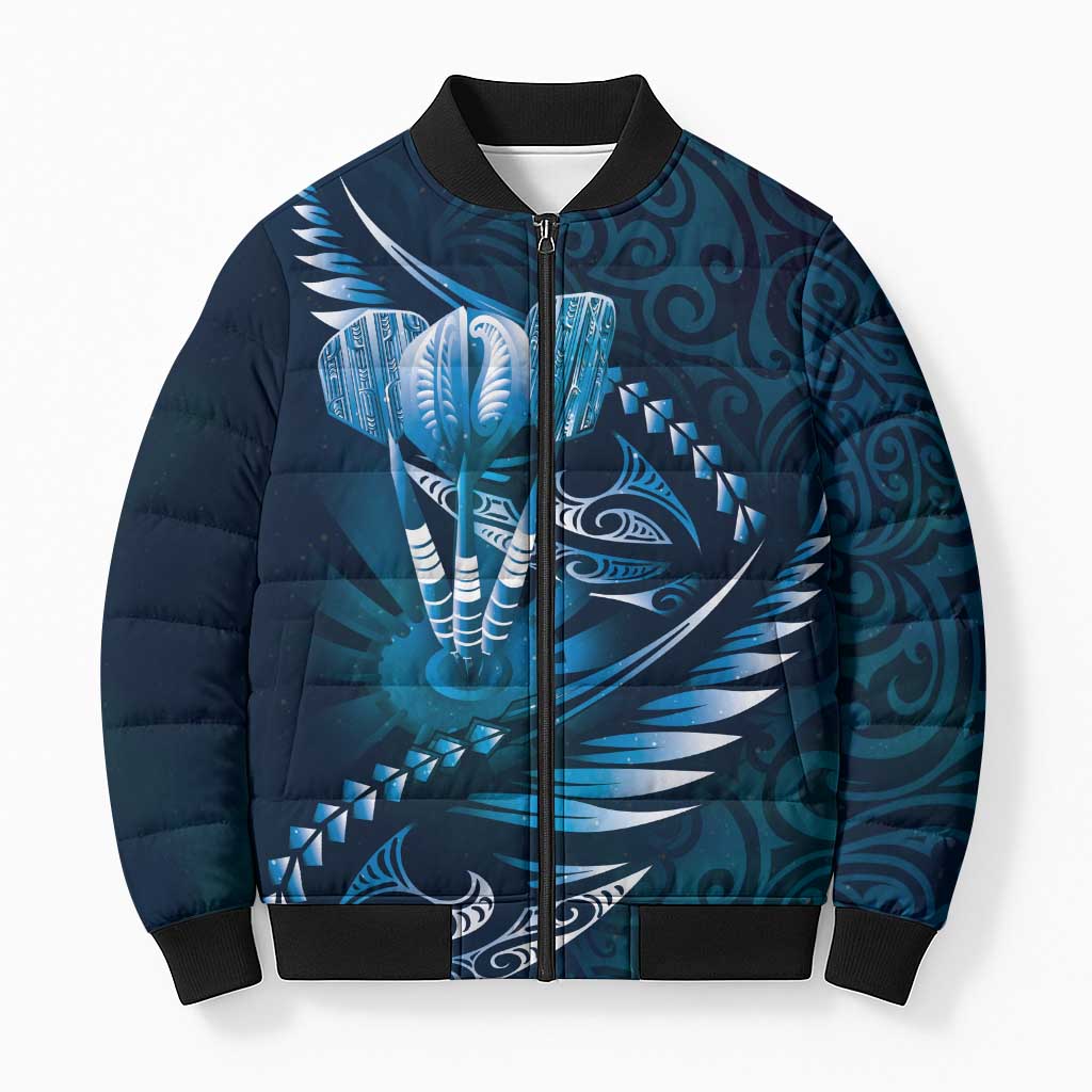 Personalised All Blue New Zealand Darts Bomber Puffer Jacket Aoteroa Fern Maori Galaxy Style - Aussie Hoodie