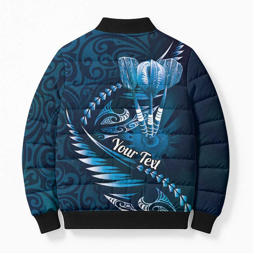 Personalised All Blue New Zealand Darts Bomber Puffer Jacket Aoteroa Fern Maori Galaxy Style - Aussie Hoodie