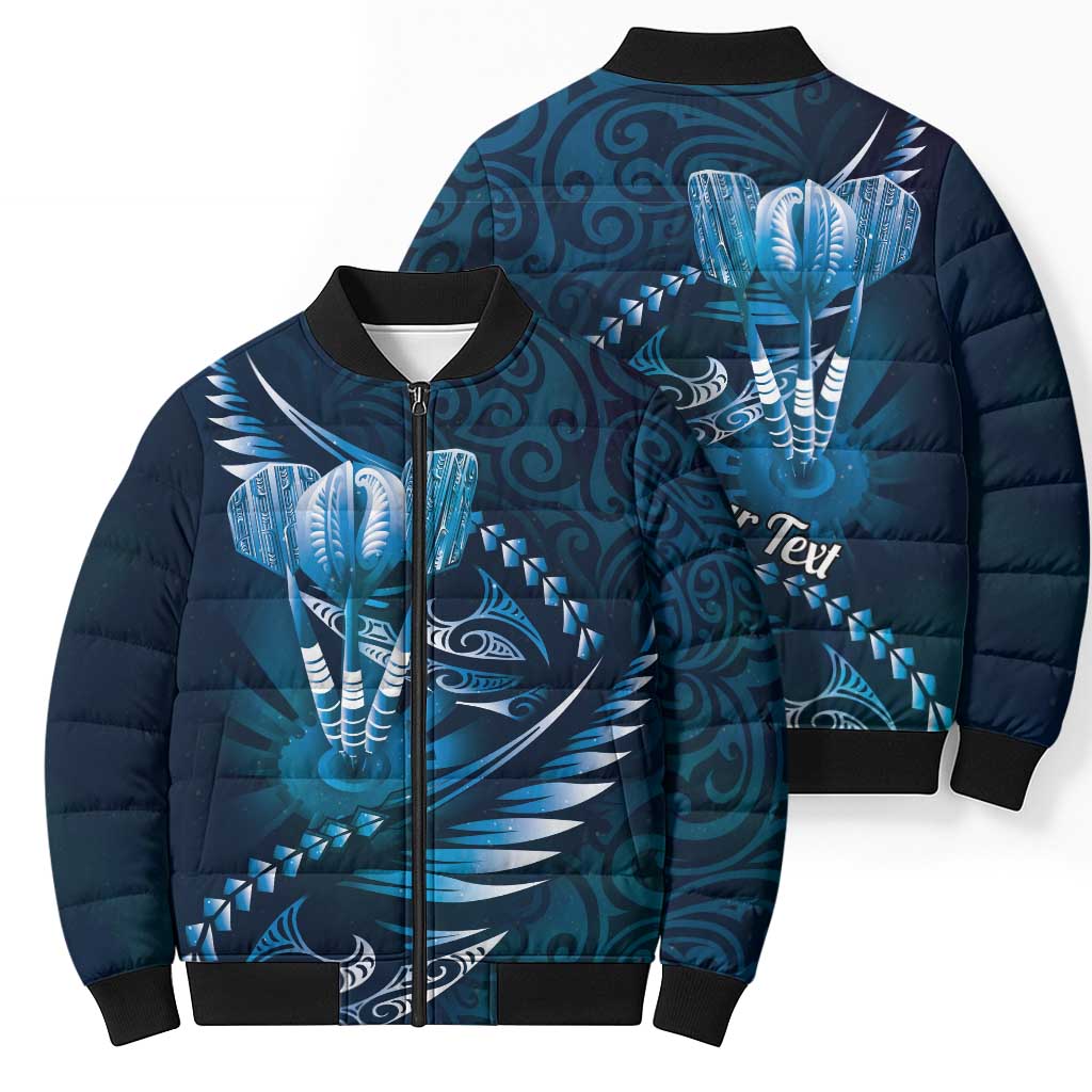 Personalised All Blue New Zealand Darts Bomber Puffer Jacket Aoteroa Fern Maori Galaxy Style - Aussie Hoodie