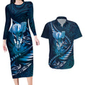 Personalised All Blue New Zealand Darts Couples Matching Long Sleeve Bodycon Dress and Hawaiian Shirt Aoteroa Fern Maori Galaxy Style