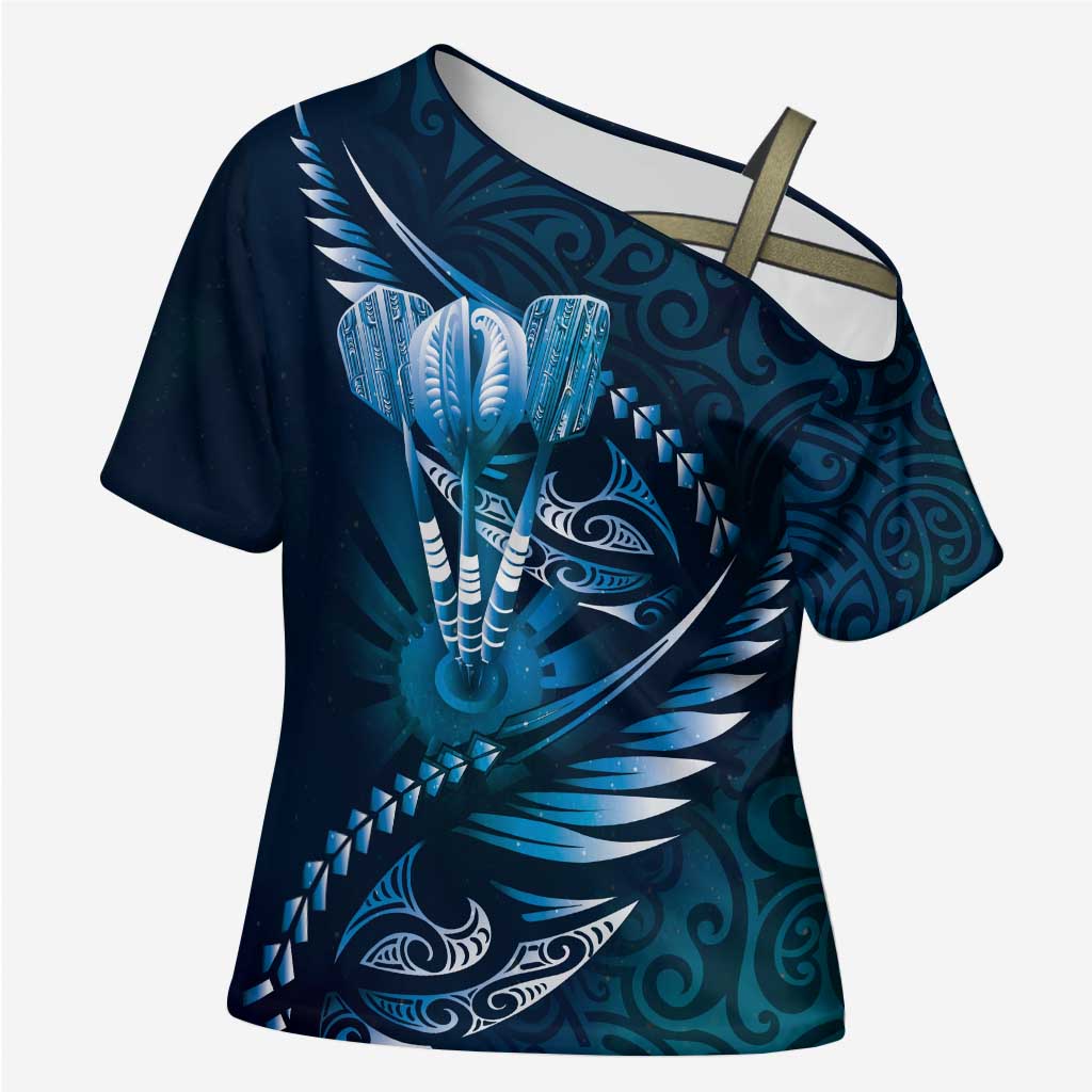 Personalised All Blue New Zealand Darts Cross Shoulder Shirt Aoteroa Fern Maori Galaxy Style - Aussie Hoodie