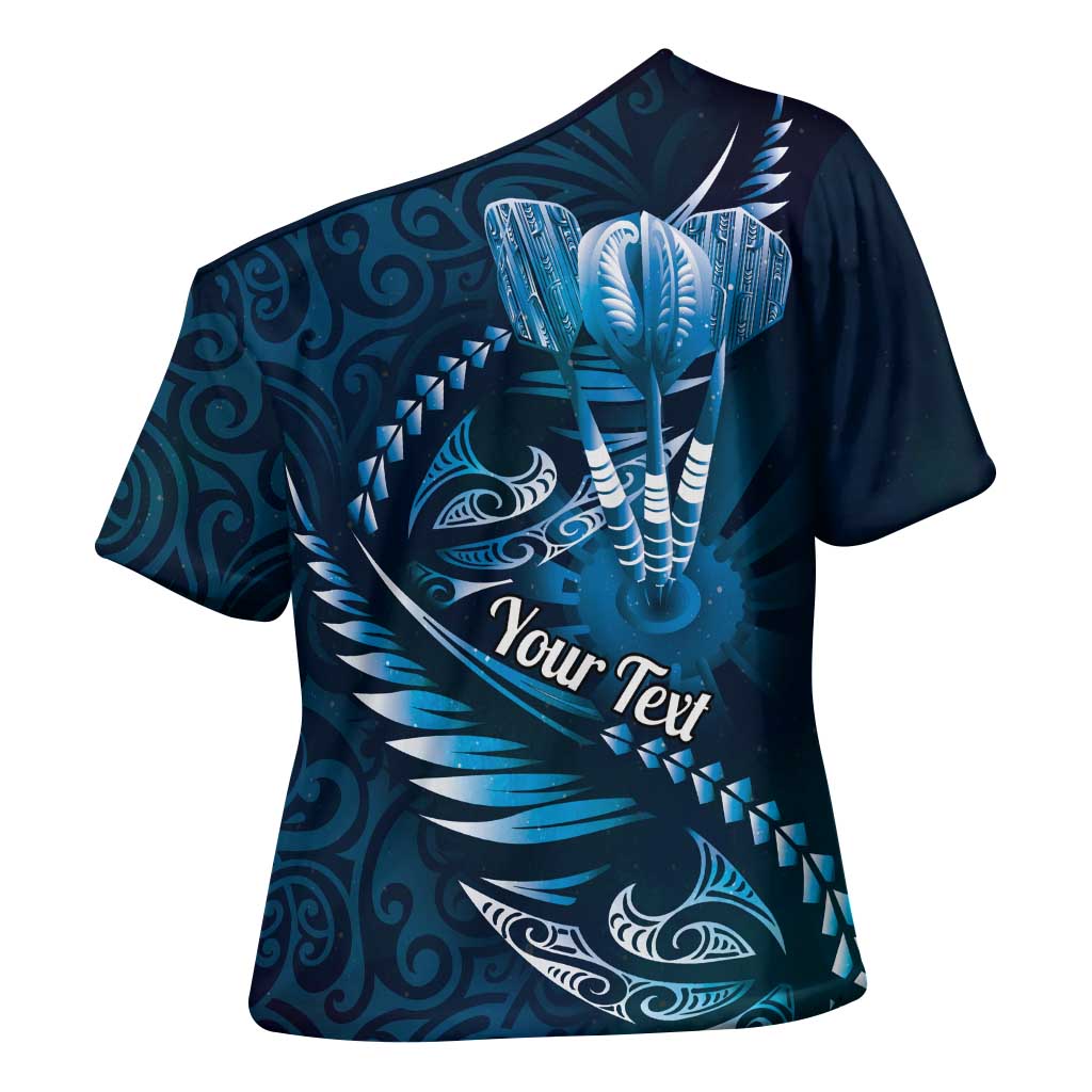 Personalised All Blue New Zealand Darts Cross Shoulder Shirt Aoteroa Fern Maori Galaxy Style - Aussie Hoodie