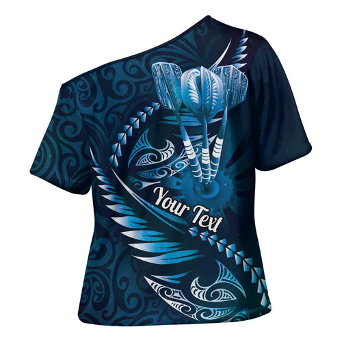 Personalised All Blue New Zealand Darts Cross Shoulder Shirt Aoteroa Fern Maori Galaxy Style - Aussie Hoodie