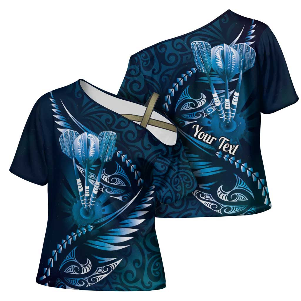 Personalised All Blue New Zealand Darts Cross Shoulder Shirt Aoteroa Fern Maori Galaxy Style - Aussie Hoodie