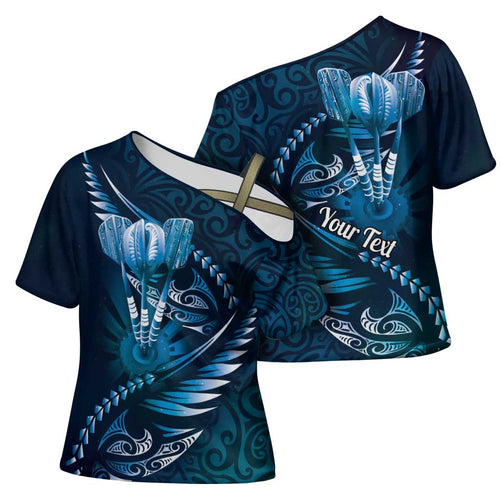 Personalised All Blue New Zealand Darts Cross Shoulder Shirt Aoteroa Fern Maori Galaxy Style - Aussie Hoodie
