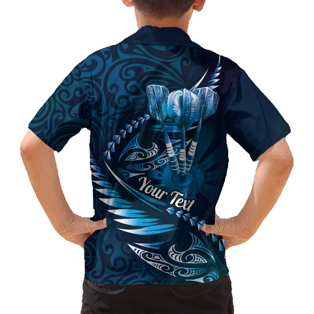 Personalised All Blue New Zealand Darts Family Matching Long Sleeve Bodycon Dress and Hawaiian Shirt Aoteroa Fern Maori Galaxy Style