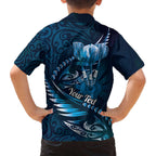 Personalised All Blue New Zealand Darts Family Matching Off The Shoulder Long Sleeve Dress and Hawaiian Shirt Aoteroa Fern Maori Galaxy Style