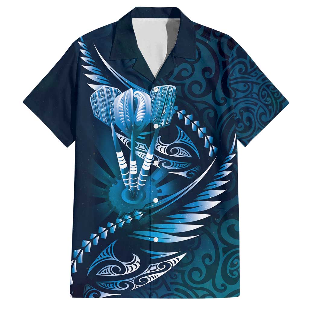 Personalised All Blue New Zealand Darts Family Matching Off Shoulder Maxi Dress and Hawaiian Shirt Aoteroa Fern Maori Galaxy Style