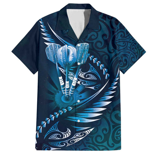 Personalised All Blue New Zealand Darts Family Matching Off Shoulder Maxi Dress and Hawaiian Shirt Aoteroa Fern Maori Galaxy Style