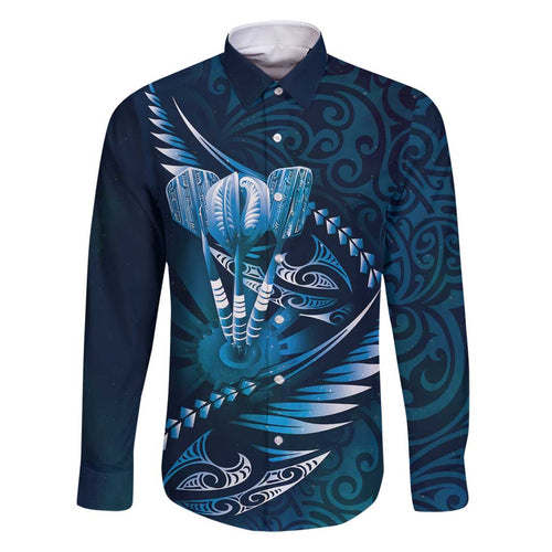 Personalised All Blue New Zealand Darts Family Matching Off Shoulder Maxi Dress and Hawaiian Shirt Aoteroa Fern Maori Galaxy Style