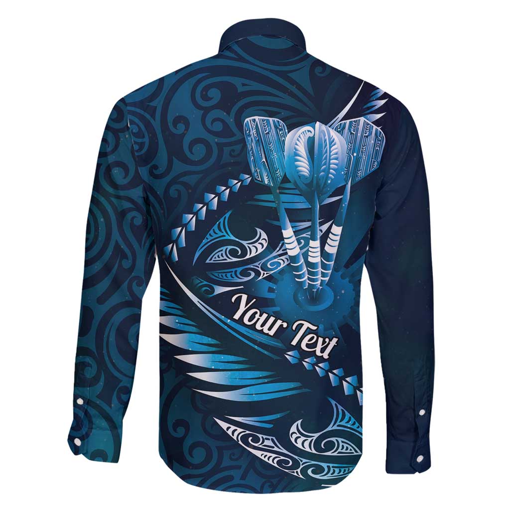 Personalised All Blue New Zealand Darts Family Matching Off Shoulder Maxi Dress and Hawaiian Shirt Aoteroa Fern Maori Galaxy Style
