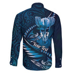 Personalised All Blue New Zealand Darts Family Matching Off Shoulder Maxi Dress and Hawaiian Shirt Aoteroa Fern Maori Galaxy Style