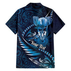 Personalised All Blue New Zealand Darts Family Matching Puletasi and Hawaiian Shirt Aoteroa Fern Maori Galaxy Style