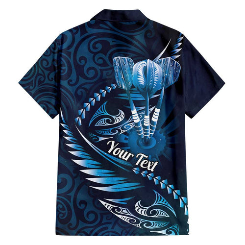 Personalised All Blue New Zealand Darts Family Matching Puletasi and Hawaiian Shirt Aoteroa Fern Maori Galaxy Style