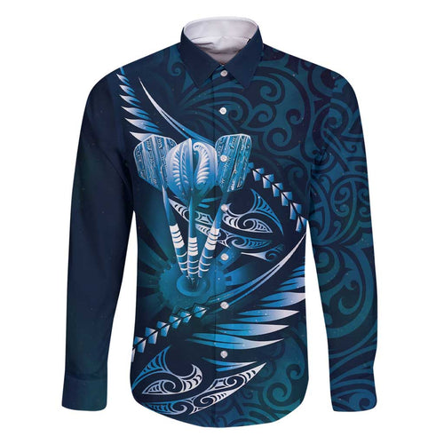 Personalised All Blue New Zealand Darts Family Matching Short Sleeve Bodycon Dress and Hawaiian Shirt Aoteroa Fern Maori Galaxy Style